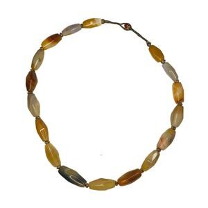 Natural Stone Bead Necklace Handmade Oval Beads Amber 20.5" Butterscotch White